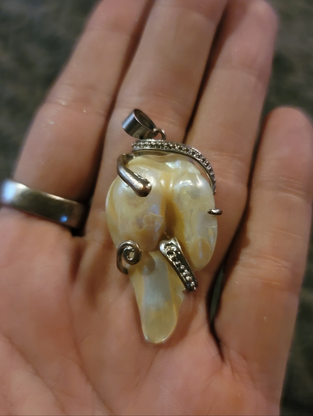 Vintage Large Baroque Blister Pearl Pendant | Artisan Wire-Wrapped Iridescent